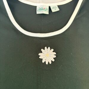 Haband! Black Tank Top Daisy Flower Trimmed Neckline Size M Vintage